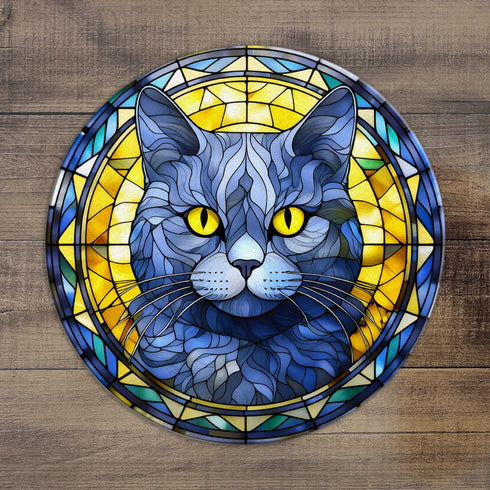 Cat British Shorthair Glass Suncatcher Worktop Saver